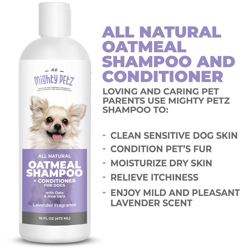 Mighty Petz 2-in-1 Oatmeal Dog Shampoo and Conditioner â€“ 16 oz Natural Support for Allergies, Itchy Sensitive Skin. Moisturizing & pH Balanced for Dogs with Oatmeal and Aloe Vera - Image 4